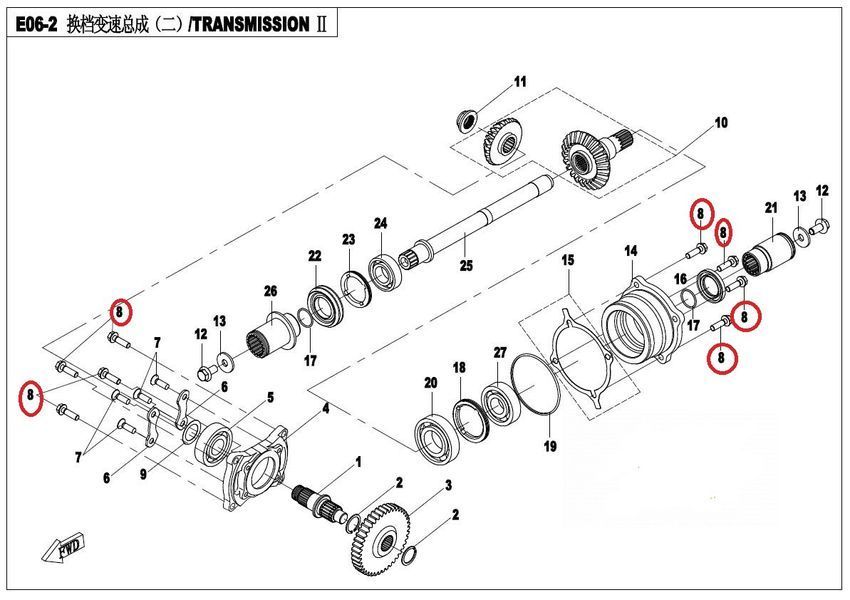 Болт (M8x28) для редукторів, коробки передач на квадроцикли CFMoto CForce 400 500 600 800 1000, ZForce / UForce 500 600 800 1000 0110-060011-0010 фото